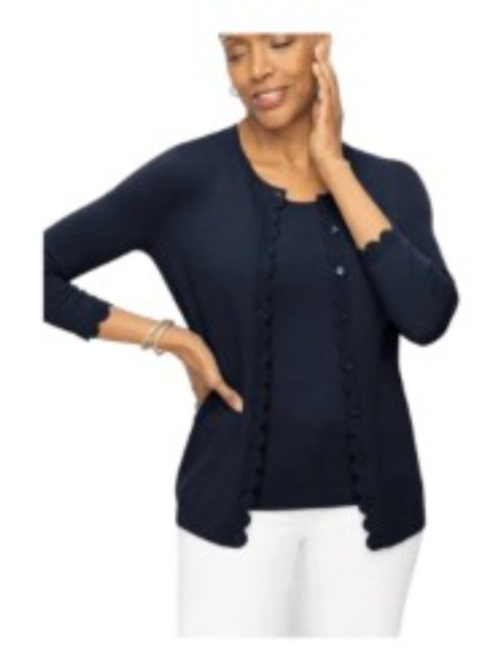 Talbots Navy Scalloped Trim Cardigan Large